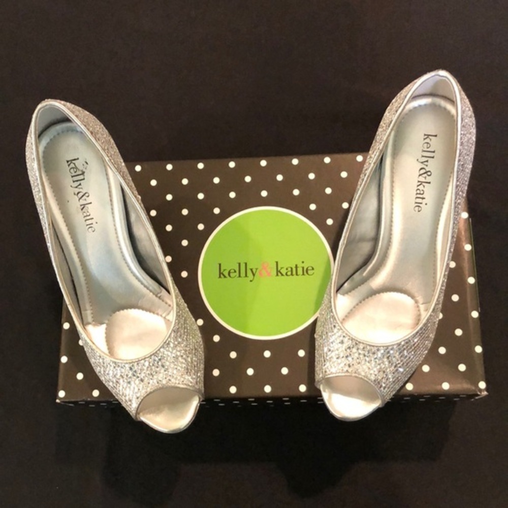 Silver open toe sparkly heels